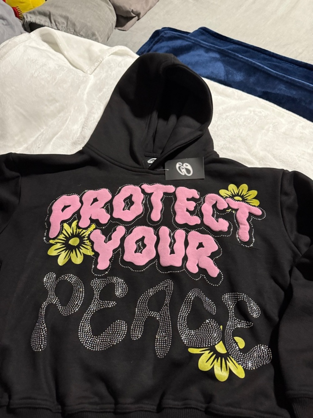 Protect Your Peace unisex Black Hoodie with Pink & Yellow Graphic